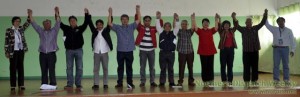 BENGUET POLLS. Benguet Provincial Election Supervisor Atty. Ricardo Bolintao raised the hands of the winners of the recently concluded midterm elections for the top positions in the province of Benguet. Photo by Kimberlie Ngabit-Quitasol