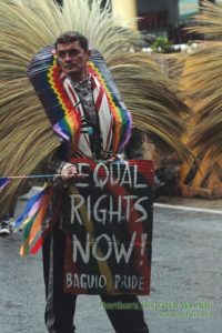 Around a hundred lesbian, gay, and transgender (LGBT) activists and their supporters marched at Baguio City’s central business district during the annual Pride Parade last June 30. Most of them wore rainbow tambo head dress to symbolize the need for unity, like stalks on a broomstick, to be strong and effective to sweep away homophobia and violence. Photo by Noel Godinez