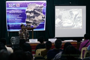 ENVIRONMENTALLY SOUND. Fernando Mangili, spokesperson of Amianan Salakniban, explains that traditional small scale mining  has been practiced by the forefathers in Benguet, among other places, more than five centuries ago, employs manual and hard labor extraction of gold ores and the processing of gold with high regard to the environment. Photo by Noel Godinez