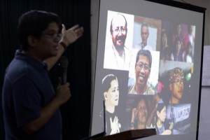 ENDANGERED SPECIES. Leon Dulce of Kalikasan explains that defenders of the environment is not immune to government harrassments. In fact, several environmentalist have been extra-judicially killed. Photo by Noel Godinez