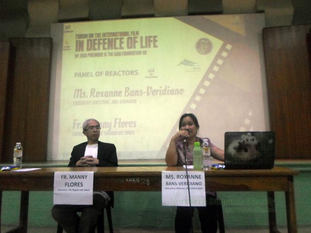Future engineers and architects listen to the panel of reactors to the international film "In Defence of Life" screened last Saturday at the University of the Cordilleras. The struggle of the people in Didipio, Nueva Vizcaya against mining giant Oceana Gold was one of the stories featured in the film. Photo courtesy of Amianan Salakniban