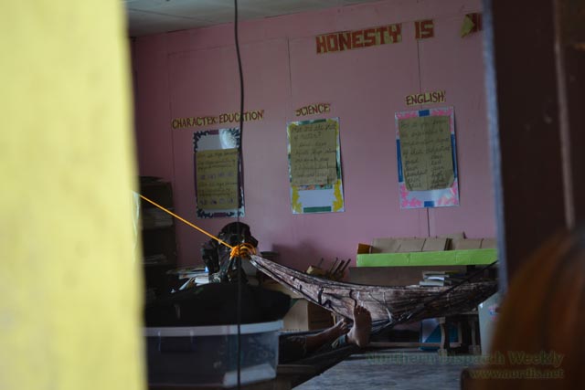 SCHOOL OR MILITARY CAMP? Soldiers from the 50th Infantry Battalion occupied Western Uma Elementary School, Day Care Center and the Barangay Hall even during the celebration of the Human Rights Day. Photo by Alma B. Sinumlag